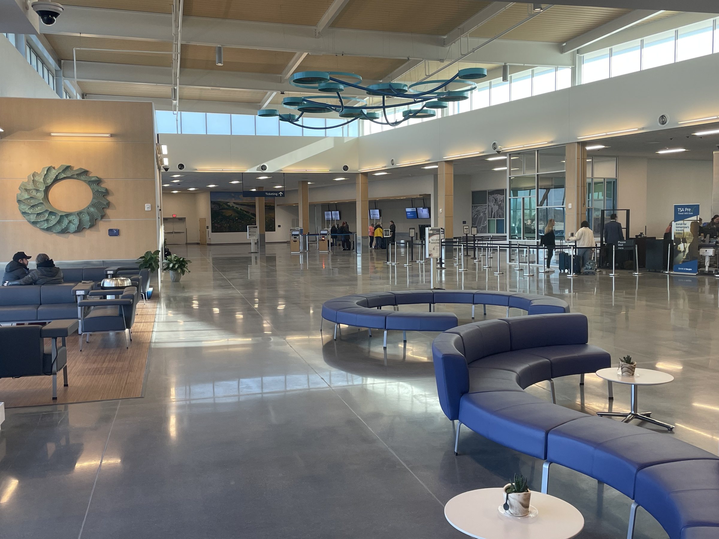 Daylight in the passenger lobby of the new terminal at Columbia Regional Airport in Columbia, Missouri