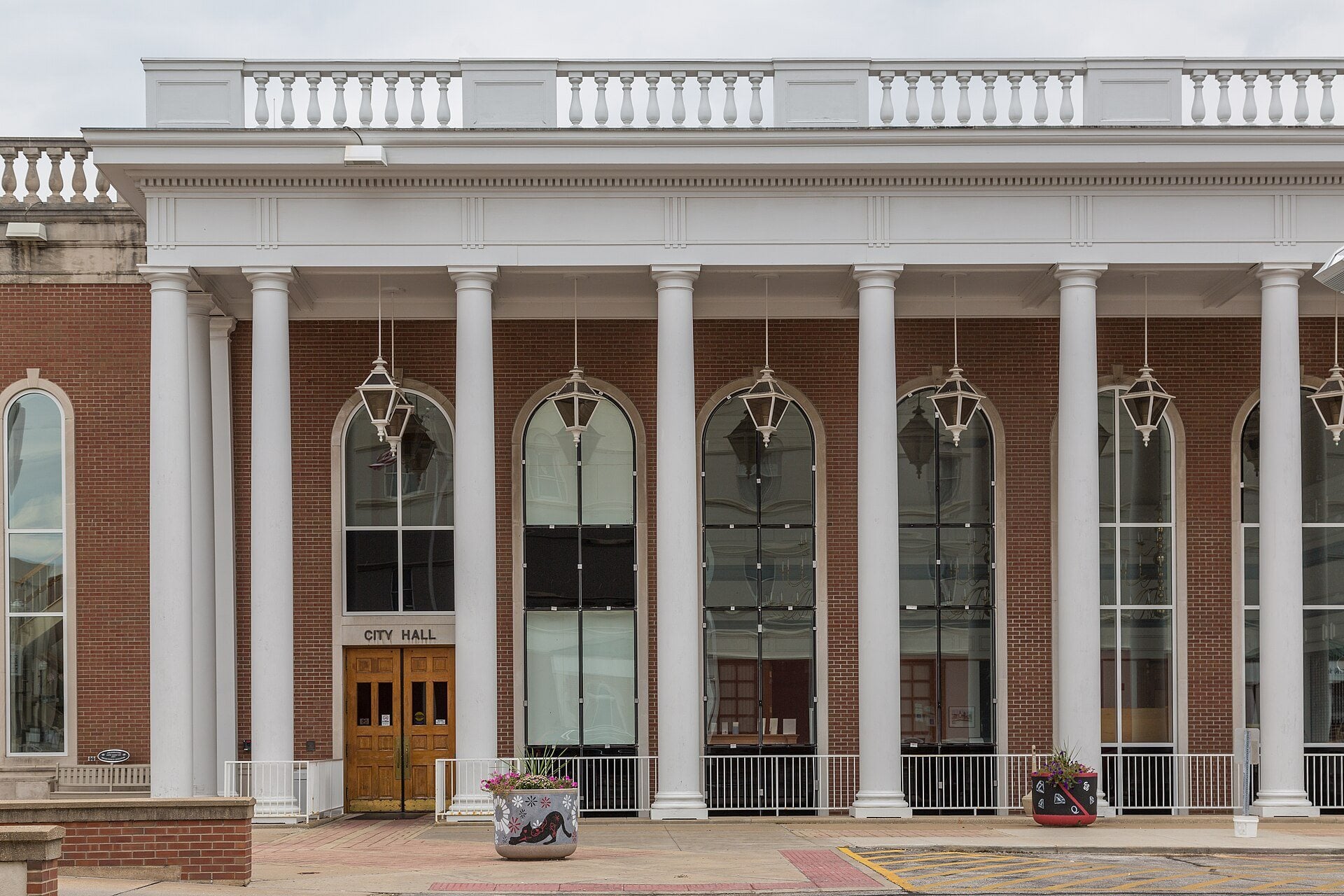 The columned City Hall building in downtown Quincy, Illinois