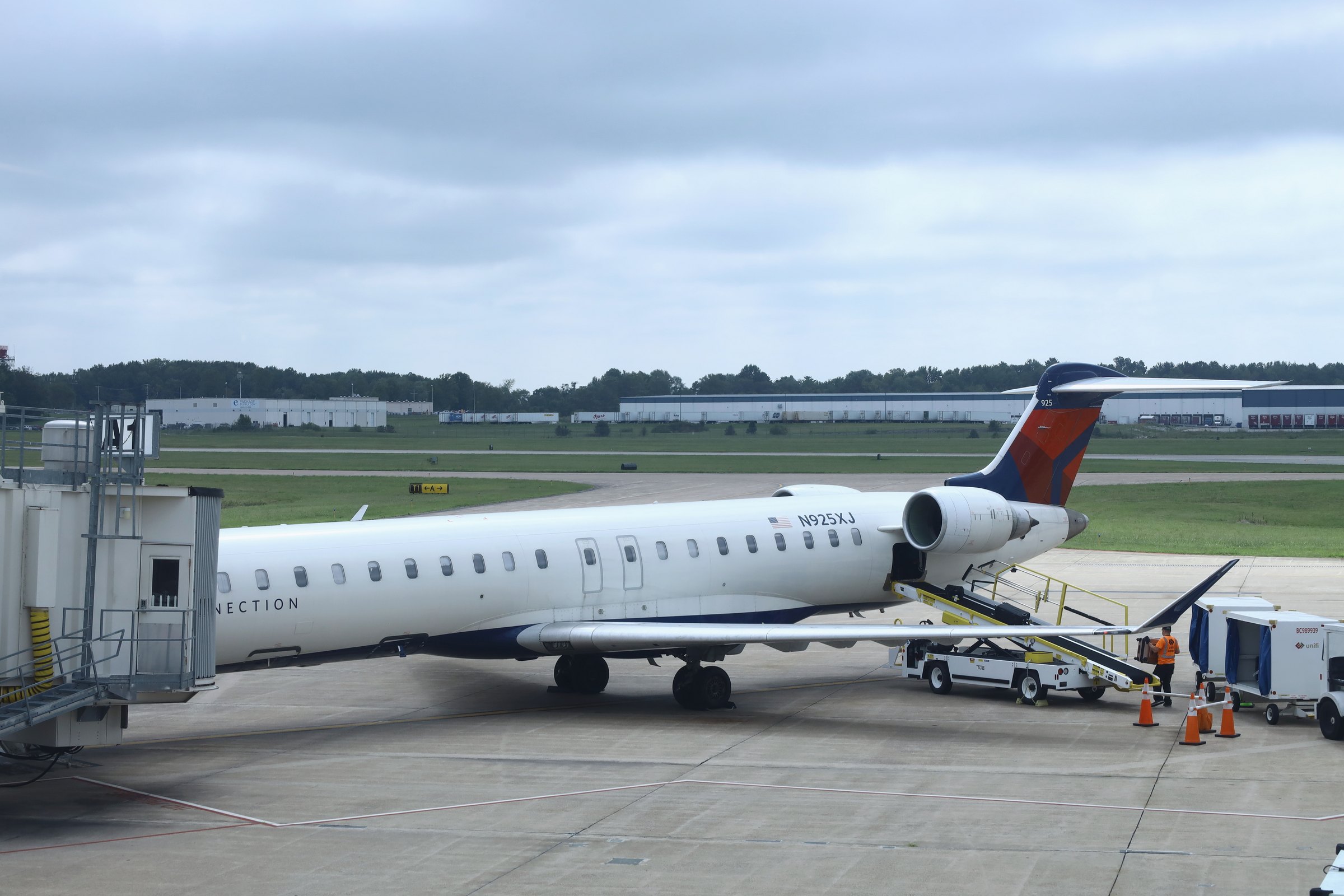 Delta Connection regional jet parked on the ramp at Evansville Regional Airport in Indiana