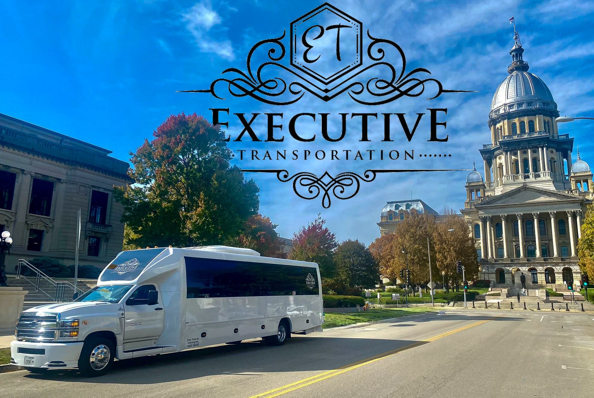 Executive Transportation shuttle coach at the Illinois State Capitol