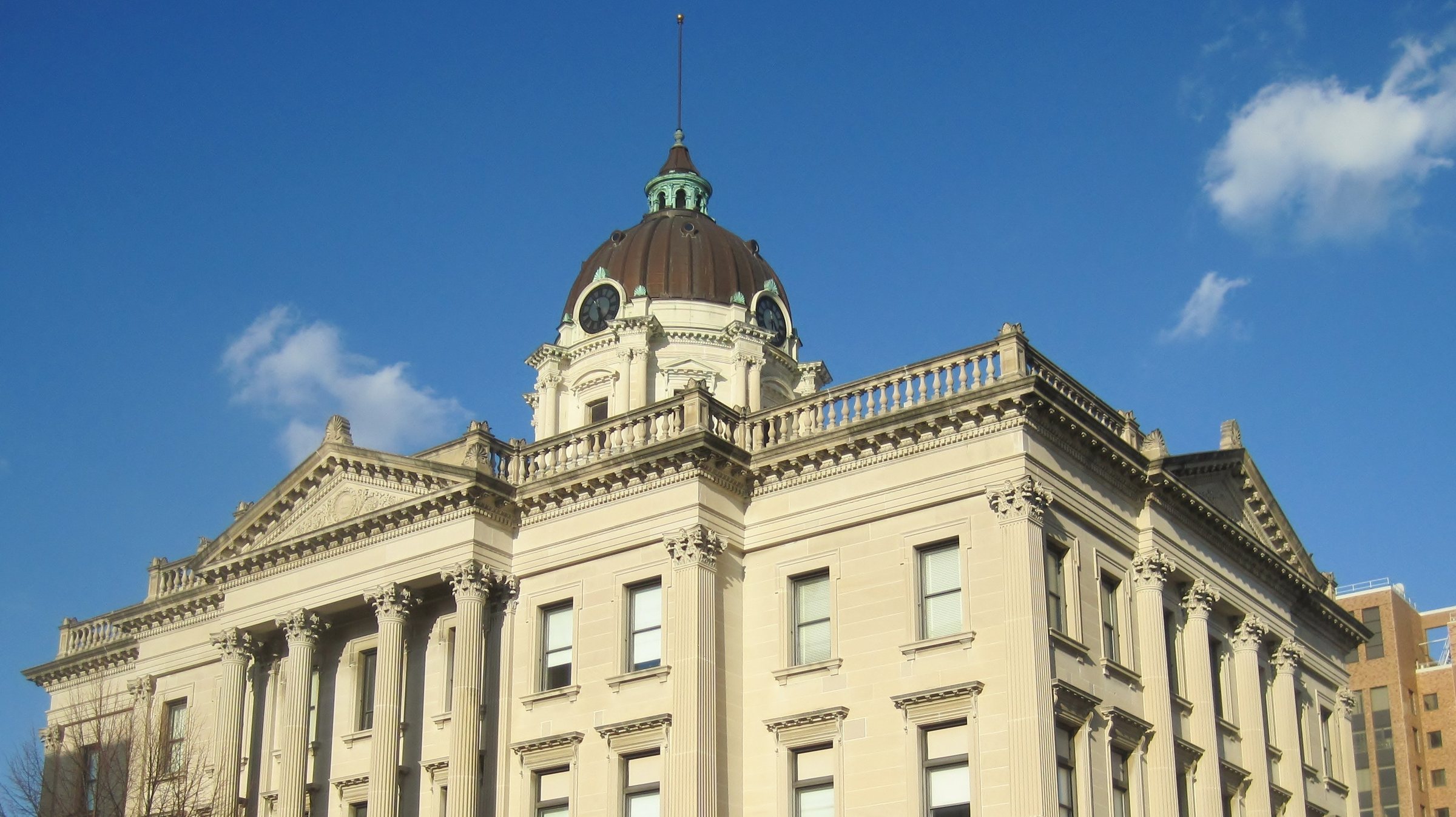 The 1903 McLean County Courthouse dome above the square in downtown Bloomington, Illinois