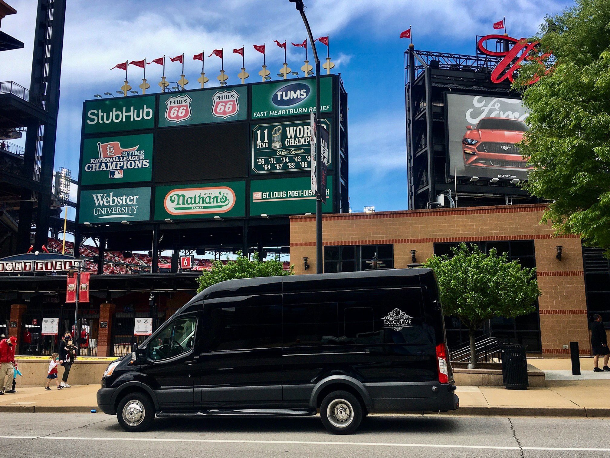 Executive Transportation Sprinter van outside Busch Stadium in St. Louis